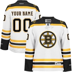 Women's Reebok Boston Bruins Customized Authentic White Away NHL Jersey