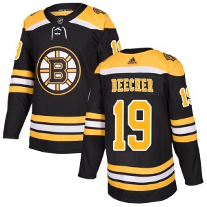 Johnny Beecher Men's Adidas Boston Bruins Authentic Black Home Jersey