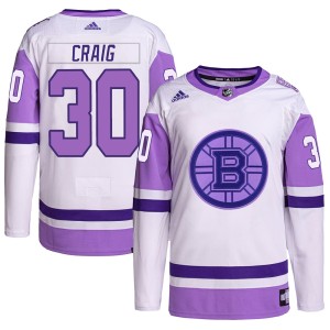 Jim Craig Men's Adidas Boston Bruins Authentic White/Purple Hockey Fights Cancer Primegreen Jersey