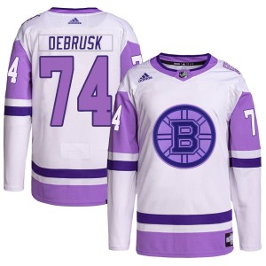 Jake DeBrusk Men's Adidas Boston Bruins Authentic White/Purple Hockey Fights Cancer Primegreen Jersey