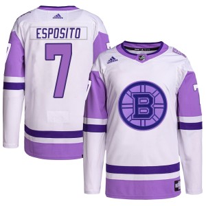 Phil Esposito Men's Adidas Boston Bruins Authentic White/Purple Hockey Fights Cancer Primegreen Jersey