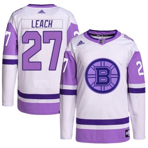Reggie Leach Men's Adidas Boston Bruins Authentic White/Purple Hockey Fights Cancer Primegreen Jersey