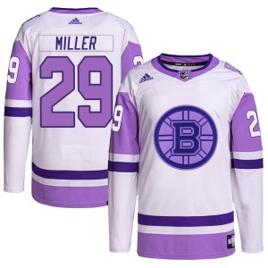 Jay Miller Men's Adidas Boston Bruins Authentic White/Purple Hockey Fights Cancer Primegreen Jersey