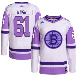 Rick Nash Men's Adidas Boston Bruins Authentic White/Purple Hockey Fights Cancer Primegreen Jersey