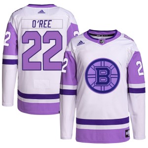 Willie O'ree Men's Adidas Boston Bruins Authentic White/Purple Hockey Fights Cancer Primegreen Jersey