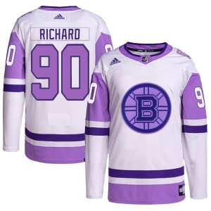 Anthony Richard Men's Adidas Boston Bruins Authentic White/Purple Hockey Fights Cancer Primegreen Jersey