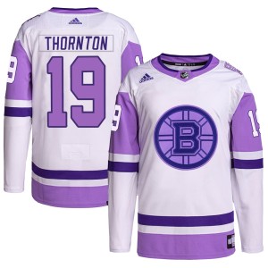 Joe Thornton Men's Adidas Boston Bruins Authentic White/Purple Hockey Fights Cancer Primegreen Jersey