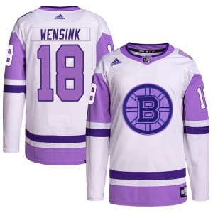 John Wensink Men's Adidas Boston Bruins Authentic White/Purple Hockey Fights Cancer Primegreen Jersey