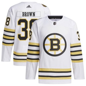 Patrick Brown Men's Adidas Boston Bruins Authentic White 100th Anniversary Primegreen Jersey