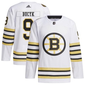 Johnny Bucyk Men's Adidas Boston Bruins Authentic White 100th Anniversary Primegreen Jersey