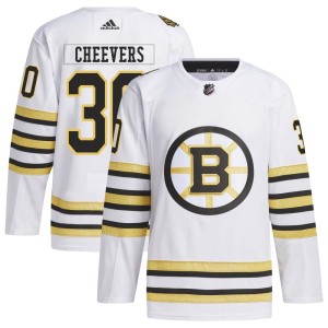 Gerry Cheevers Men's Adidas Boston Bruins Authentic White 100th Anniversary Primegreen Jersey