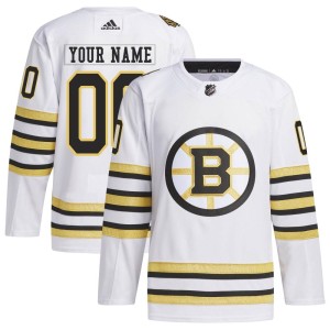 Custom Men's Adidas Boston Bruins Authentic White Custom 100th Anniversary Primegreen Jersey