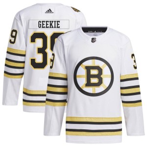 Morgan Geekie Men's Adidas Boston Bruins Authentic White 100th Anniversary Primegreen Jersey