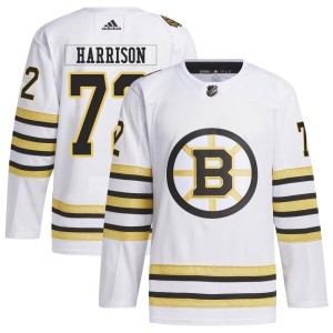 Brett Harrison Men's Adidas Boston Bruins Authentic White 100th Anniversary Primegreen Jersey