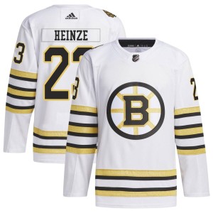 Steve Heinze Men's Adidas Boston Bruins Authentic White 100th Anniversary Primegreen Jersey
