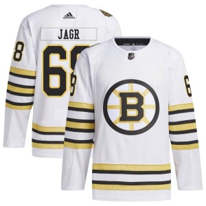 Jaromir Jagr Men's Adidas Boston Bruins Authentic White 100th Anniversary Primegreen Jersey