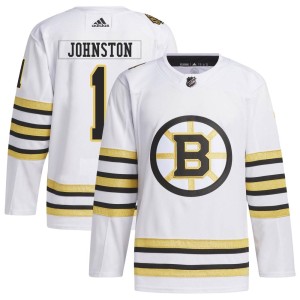 Eddie Johnston Men's Adidas Boston Bruins Authentic White 100th Anniversary Primegreen Jersey