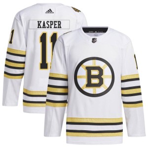 Steve Kasper Men's Adidas Boston Bruins Authentic White 100th Anniversary Primegreen Jersey