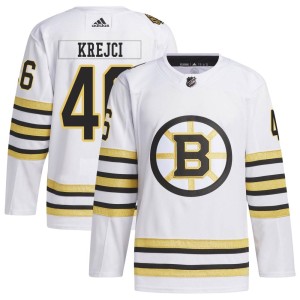 David Krejci Men's Adidas Boston Bruins Authentic White 100th Anniversary Primegreen Jersey