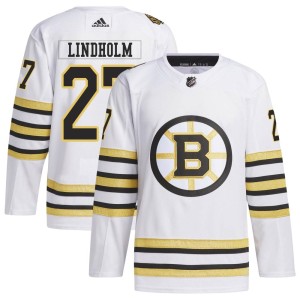 Hampus Lindholm Men's Adidas Boston Bruins Authentic White 100th Anniversary Primegreen Jersey