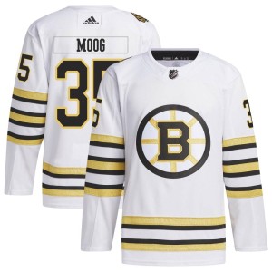 Andy Moog Men's Adidas Boston Bruins Authentic White 100th Anniversary Primegreen Jersey