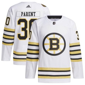 Bernie Parent Men's Adidas Boston Bruins Authentic White 100th Anniversary Primegreen Jersey