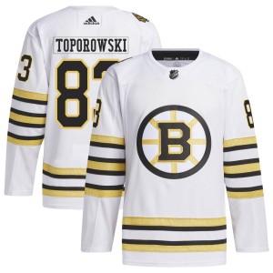 Luke Toporowski Men's Adidas Boston Bruins Authentic White 100th Anniversary Primegreen Jersey