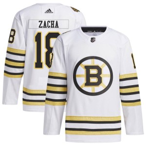 Pavel Zacha Men's Adidas Boston Bruins Authentic White 100th Anniversary Primegreen Jersey