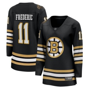 Trent Frederic Women's Fanatics Branded Boston Bruins Premier Black Breakaway 100th Anniversary Jersey
