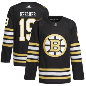 Johnny Beecher Youth Adidas Boston Bruins Authentic Black 100th Anniversary Primegreen Jersey