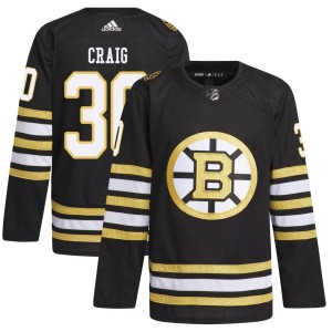 Jim Craig Youth Adidas Boston Bruins Authentic Black 100th Anniversary Primegreen Jersey