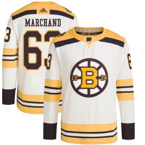 Brad Marchand Youth Adidas Boston Bruins Authentic Cream 100th Anniversary Primegreen Jersey