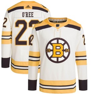 Willie O'ree Youth Adidas Boston Bruins Authentic Cream 100th Anniversary Primegreen Jersey