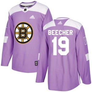 Johnny Beecher Youth Adidas Boston Bruins Authentic Purple Fights Cancer Practice Jersey