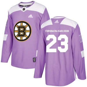 Jakob Forsbacka Karlsson Youth Adidas Boston Bruins Authentic Purple Fights Cancer Practice Jersey