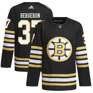 Patrice Bergeron Men's Adidas Boston Bruins Authentic Black 100th Anniversary Primegreen Jersey
