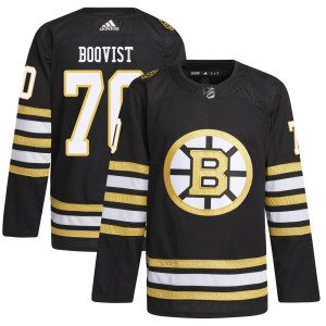 Jesper Boqvist Men's Adidas Boston Bruins Authentic Black 100th Anniversary Primegreen Jersey