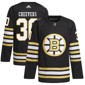 Gerry Cheevers Men's Adidas Boston Bruins Authentic Black 100th Anniversary Primegreen Jersey