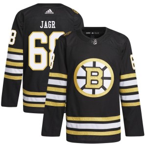 Jaromir Jagr Men's Adidas Boston Bruins Authentic Black 100th Anniversary Primegreen Jersey