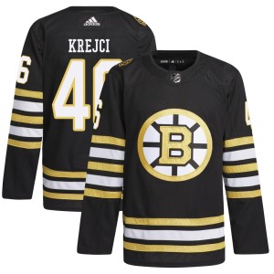 David Krejci Men's Adidas Boston Bruins Authentic Black 100th Anniversary Primegreen Jersey