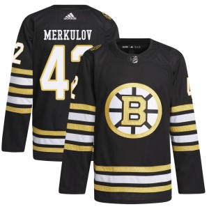 Georgii Merkulov Men's Adidas Boston Bruins Authentic Black 100th Anniversary Primegreen Jersey