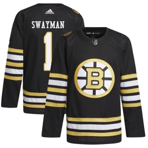 Jeremy Swayman Men's Adidas Boston Bruins Authentic Black 100th Anniversary Primegreen Jersey