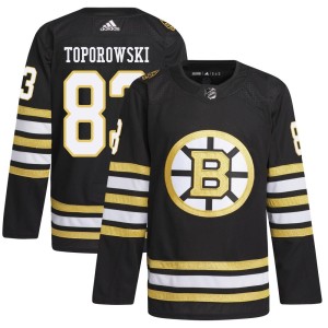 Luke Toporowski Men's Adidas Boston Bruins Authentic Black 100th Anniversary Primegreen Jersey