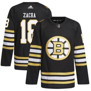 Pavel Zacha Men's Adidas Boston Bruins Authentic Black 100th Anniversary Primegreen Jersey