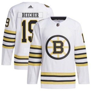 Johnny Beecher Youth Adidas Boston Bruins Authentic White 100th Anniversary Primegreen Jersey
