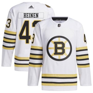 Danton Heinen Youth Adidas Boston Bruins Authentic White 100th Anniversary Primegreen Jersey