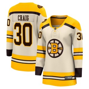 Jim Craig Women's Fanatics Branded Boston Bruins Premier Cream Breakaway 100th Anniversary Jersey