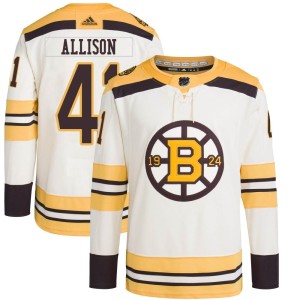 Jason Allison Men's Adidas Boston Bruins Authentic Cream 100th Anniversary Primegreen Jersey