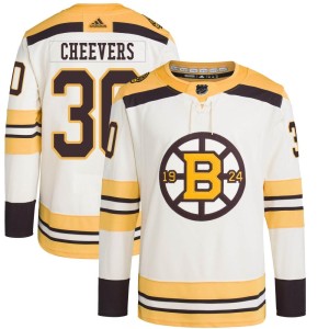 Gerry Cheevers Men's Adidas Boston Bruins Authentic Cream 100th Anniversary Primegreen Jersey
