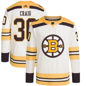 Jim Craig Men's Adidas Boston Bruins Authentic Cream 100th Anniversary Primegreen Jersey